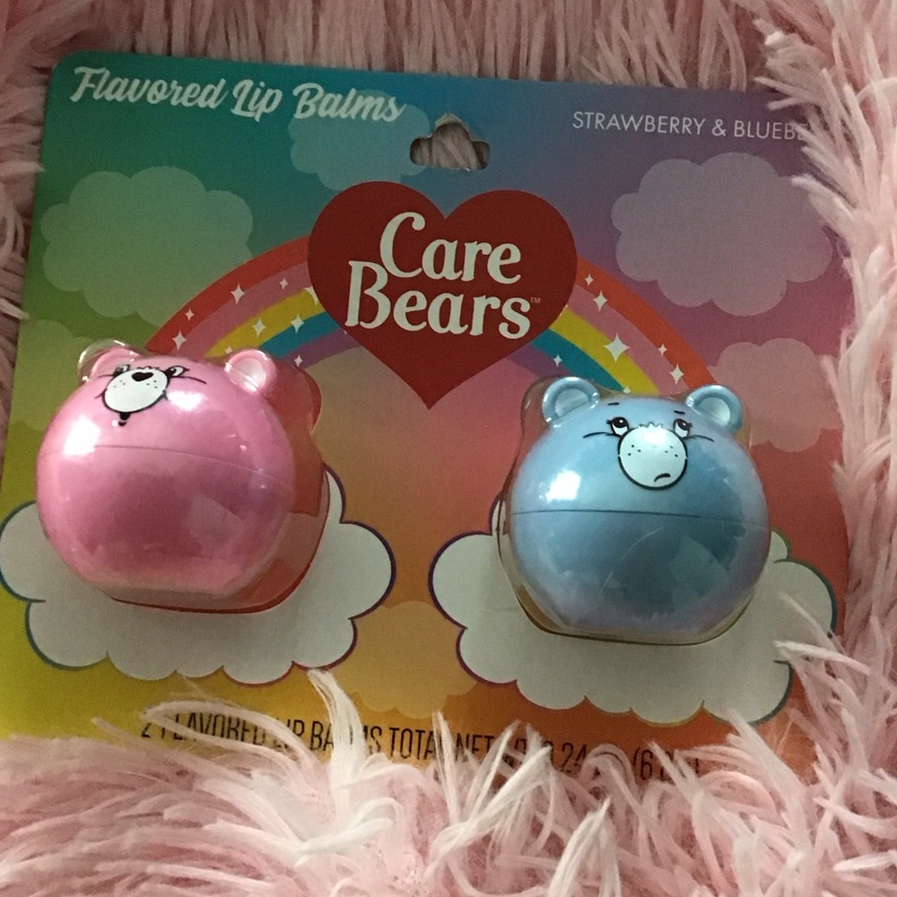 New Care Bears Pink and Blue Strawberry Blueberry Lip Balms